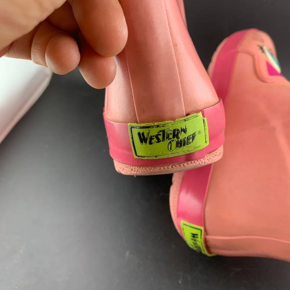 Western Chief Rain Boots Girls 1 Pink Printed Rubber Handles Khloe The Kitty